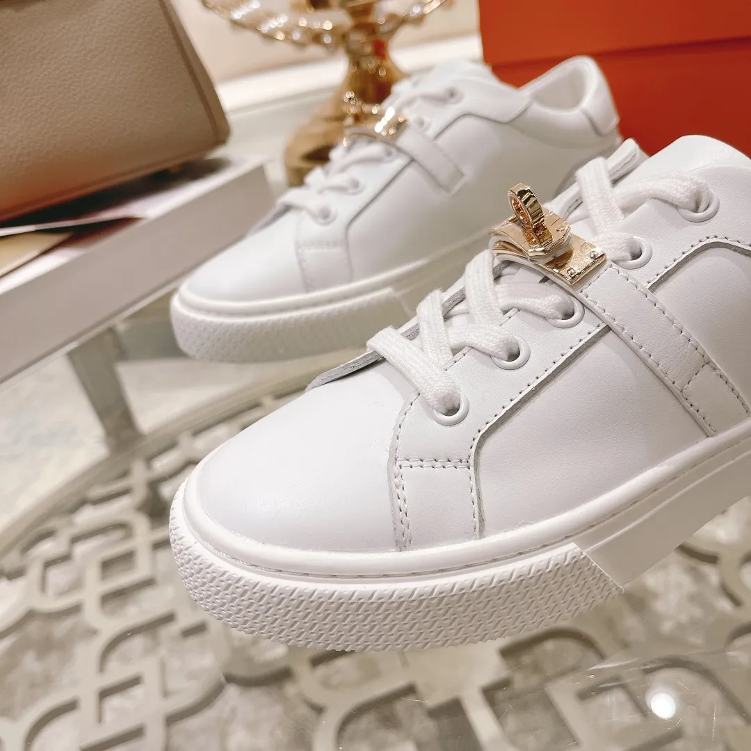 👟👟Ex-factory price 480👟👟 Women's shoe factory HERMES The latest Kelly buckle white sneakers! The highest version on the market! Purchasing level quality! Size: Female: 35-40,